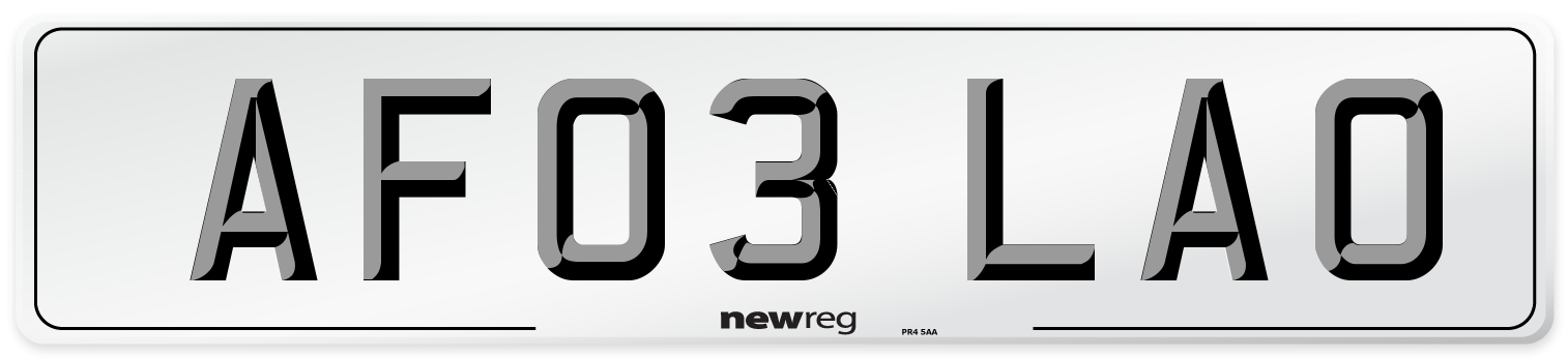 AF03 LAO Number Plate from New Reg